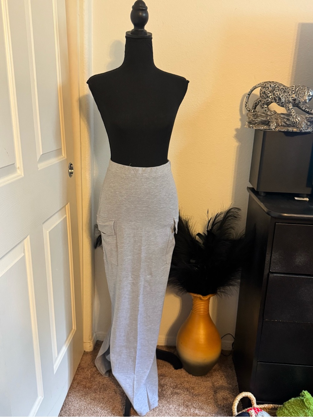Women's Grey Maxi Skirt with Side Pockets